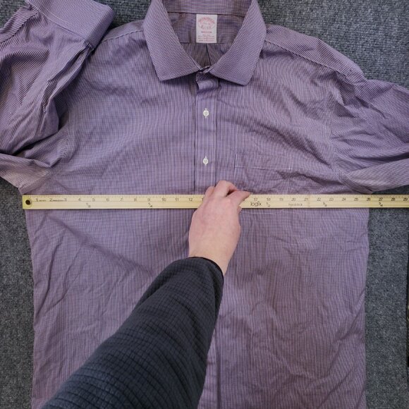 Brooks Brothers Madison Men's 17.5 35 Blue Red Plaid Long Sleeve Cotton Spandex - Picture 4 of 11